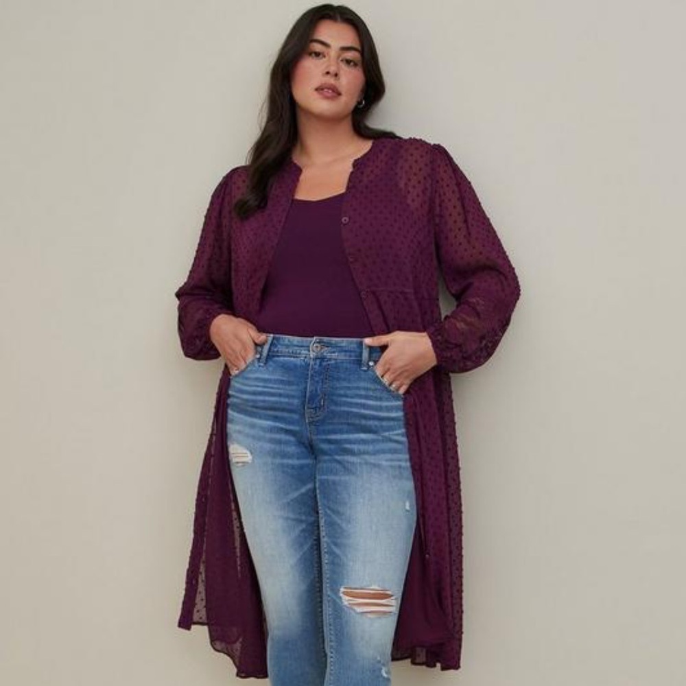 Torrid Clip Dot Button Front Maxi Kimono - 00 M/L